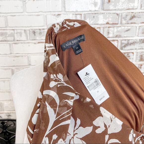 Lane Bryant Tie Neck Bow Brown and Off White Floral Sheer Midi Dress 22 - Picture 13 of 13